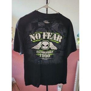 No Fear Tshirt - Large Men's -  Y2K 90s Style Vintage No Fear Skull Tee- Green